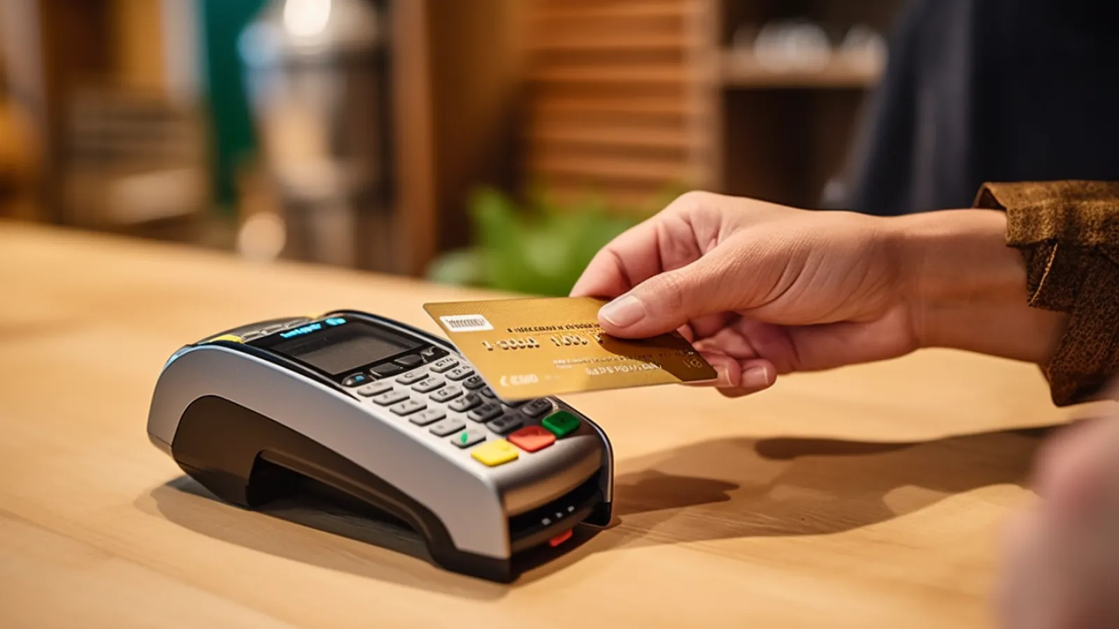 illustration for At the checkout counter, we accept cash, credit cards, and mobile payments.